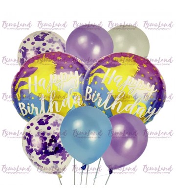 Grappe De 08 Ballons H-Bday Licorne Violets
