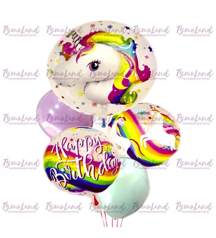 Bouquet De 05 Ballons H-Bday Licorne Arc En Ciel