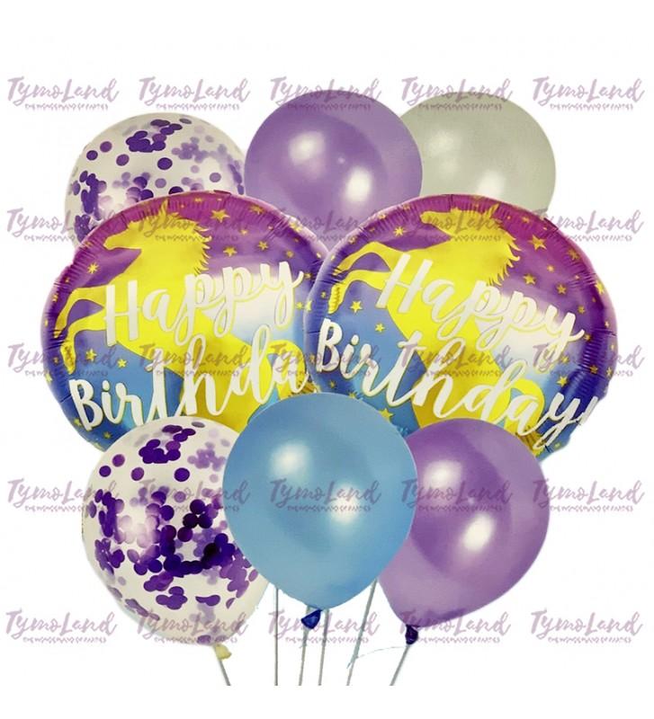 Grappe De 08 Ballons H-Bday Licorne Violets